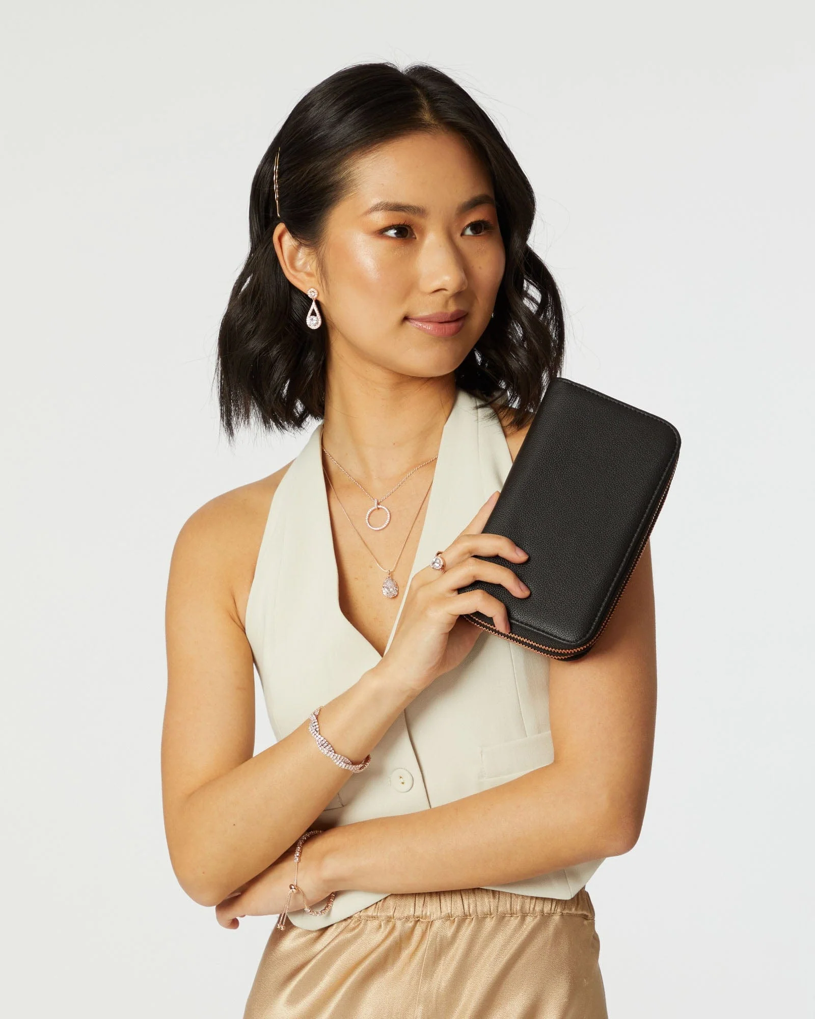 Double Zip Black Wallet
