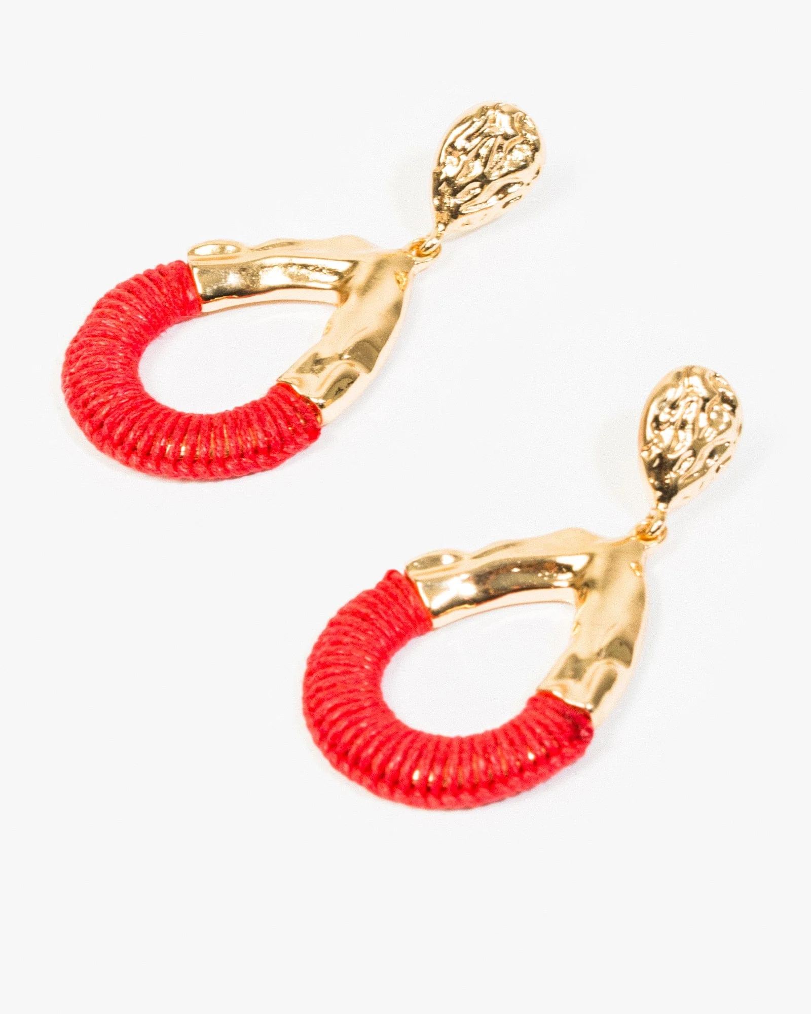 Red Thread Wrapped Tear Earrings