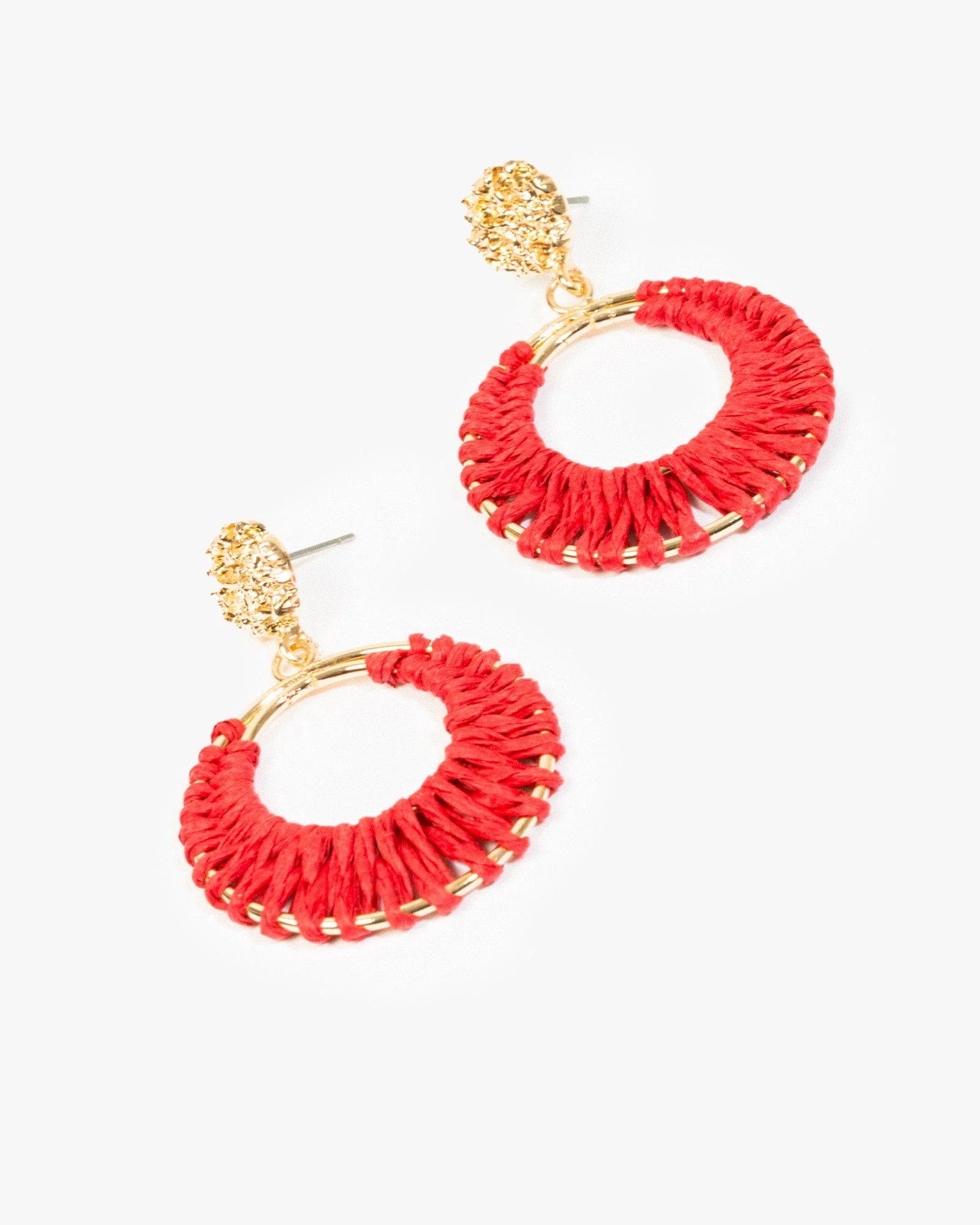 Red Woven Circle Drop Earrings