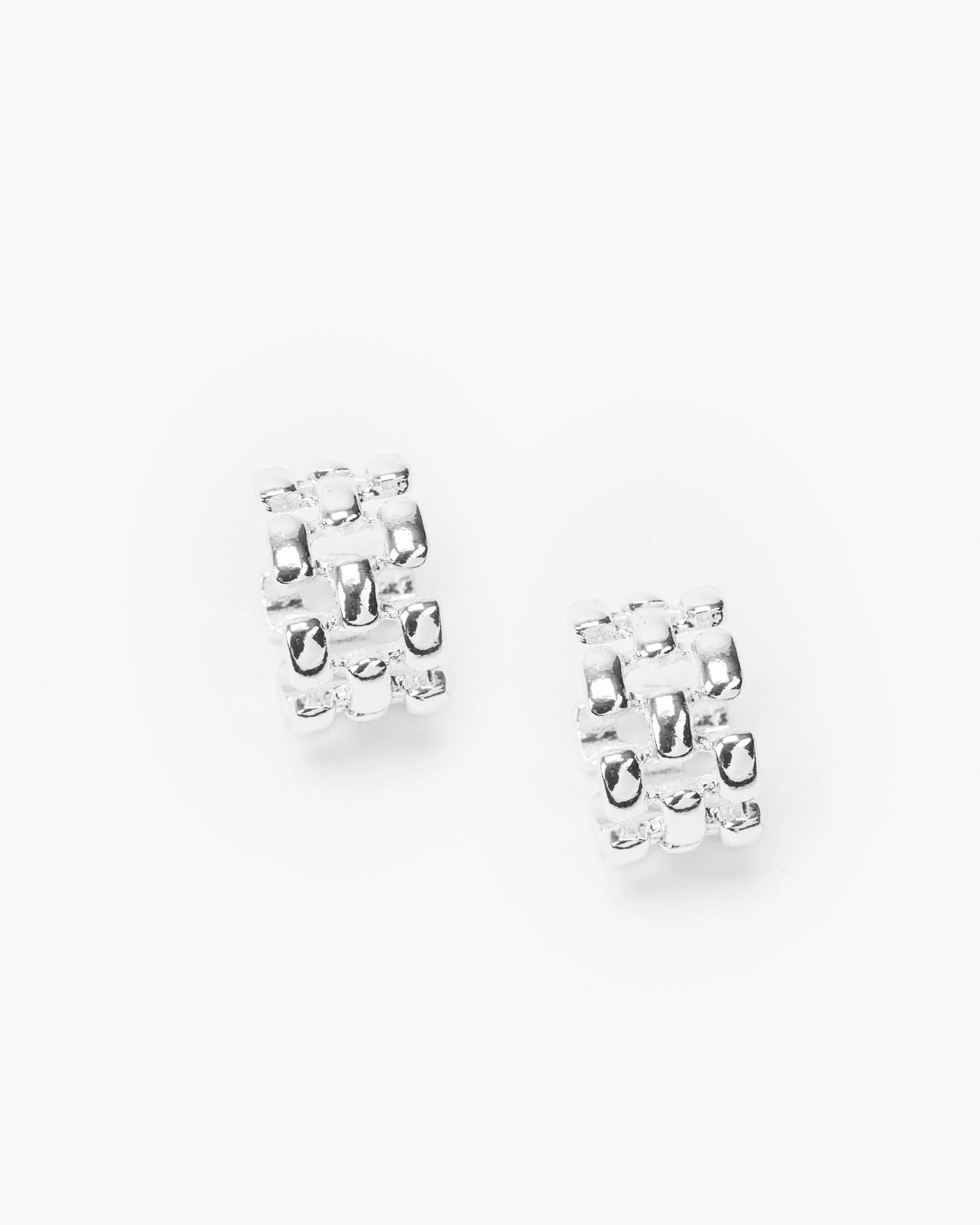Silver Link Band Hoop Earrings