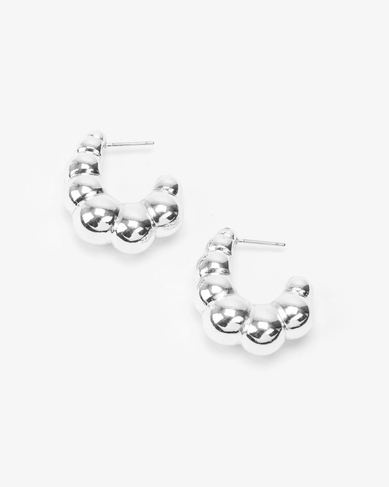 Silver Croissant Oval Hoop Earrings