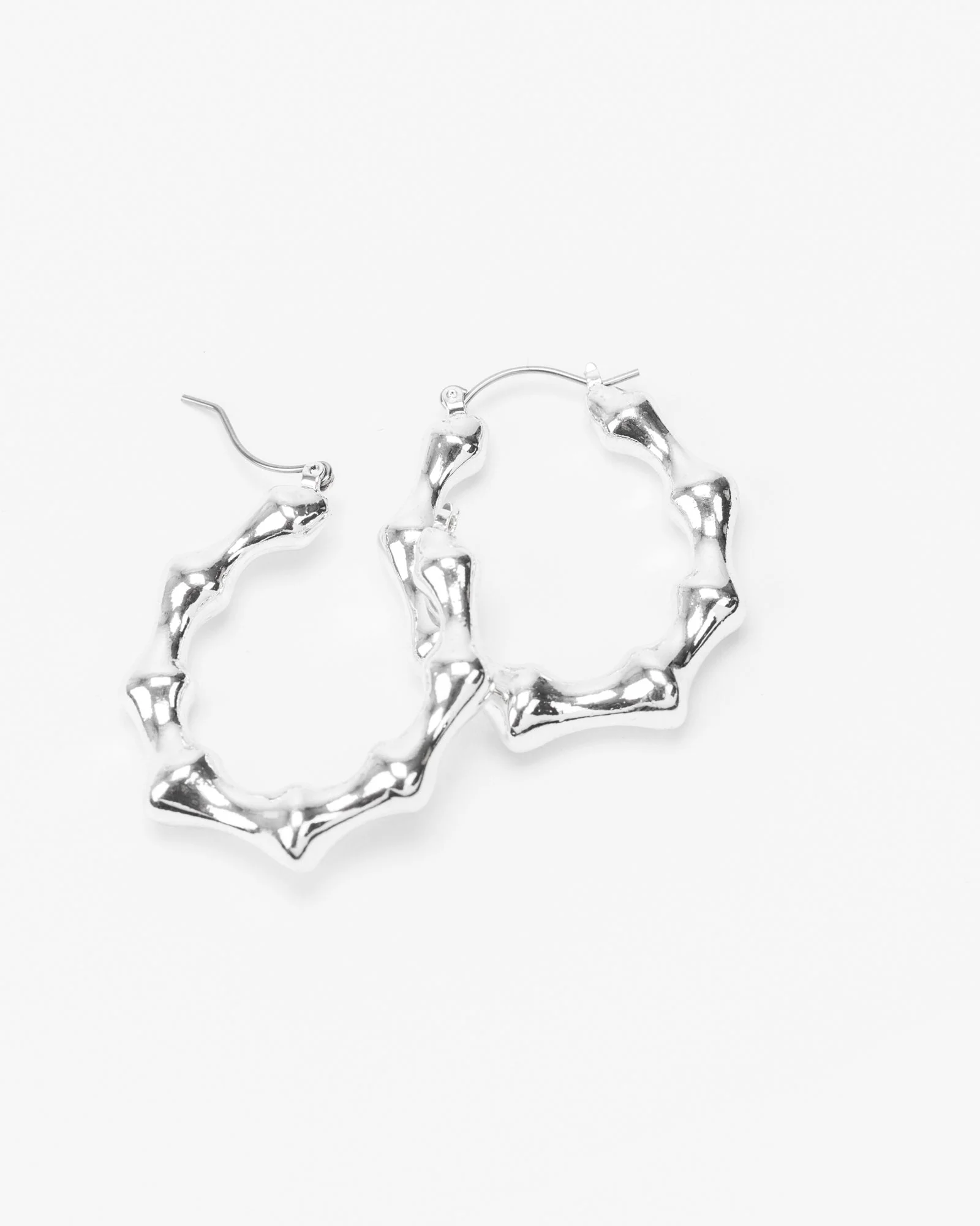 Silver Medium Bamboo Hoop Earrings