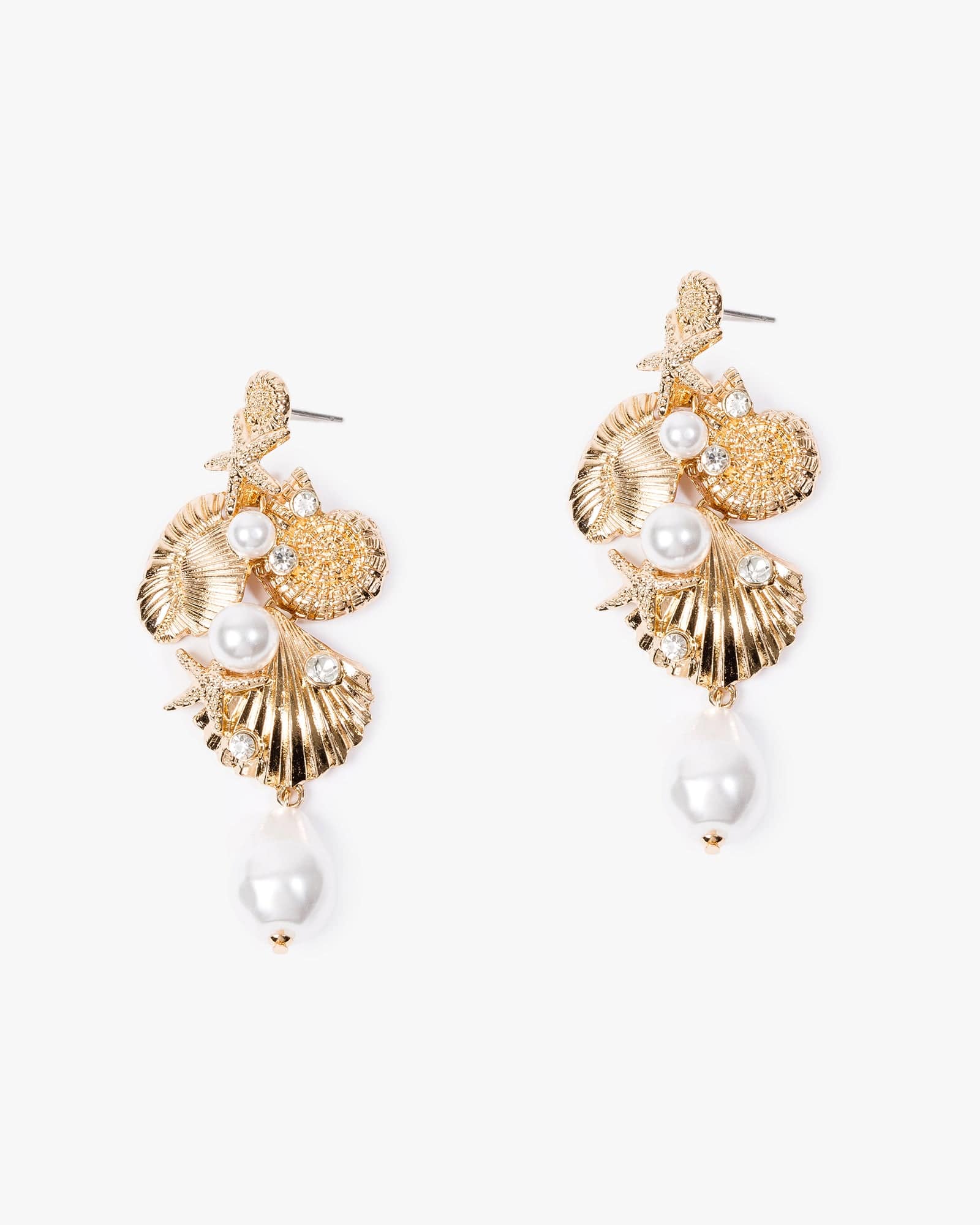 Gold Pearl Embellished Sea Charm Drop Earrings