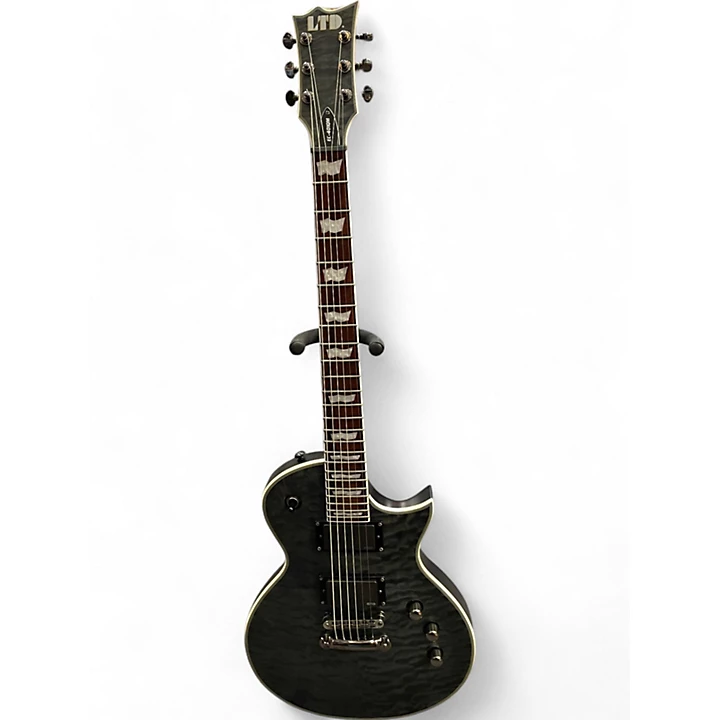 ESP Used ESP ec401qm See Thru Black Solid Body Electric Guitar.gc
