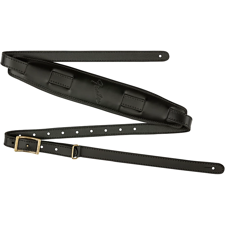 Long Mustang Saddle Leather Guitar Strap Black 25 in