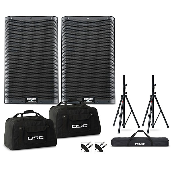 K102 Powered Speaker Pair With Bags Stands and Cables