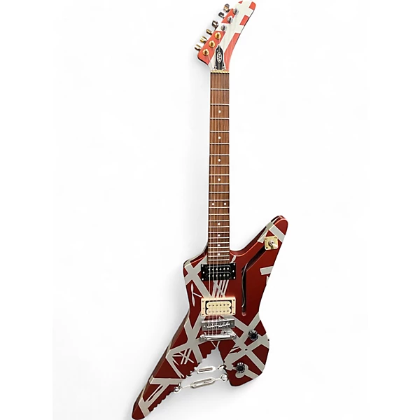 Used EVH Striped Series Shark Red and Silver Solid Body Electric Guitar