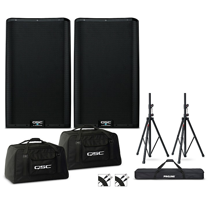 K122 Powered Speaker Pair With Bags Stands and Cables