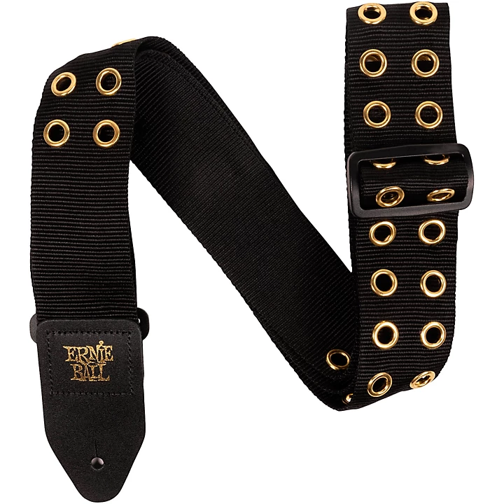 Hole Lotta Metal Grommet Premium Guitar Strap Gold 2 in