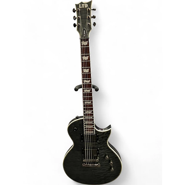 ESP Used ESP ec401qm See Thru Black Solid Body Electric Guitar.gc