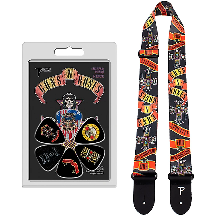 Guns N Roses Guitar Strap and Picks Licensed Bundle