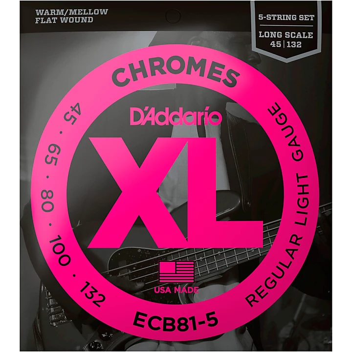 ECB81 5 Chromes XL Flatwound Bass Strings Light Gauge