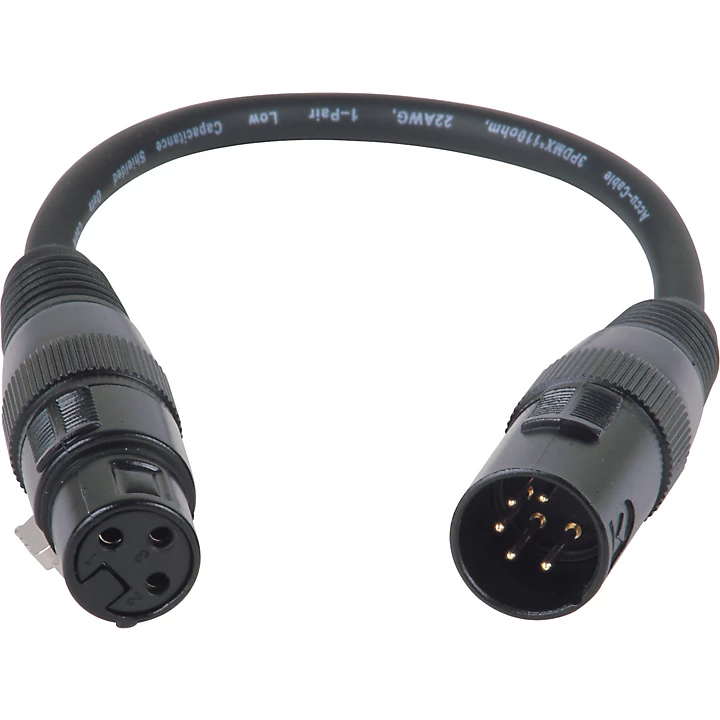 5 Pin Male to 3 Pin Female XLR Turnaround DMX Cable