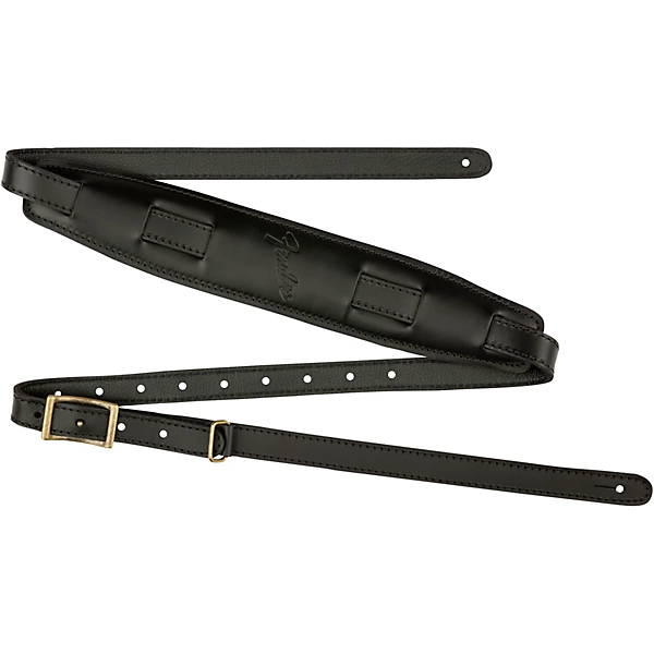 Long Mustang Saddle Leather Guitar Strap Black 25 in