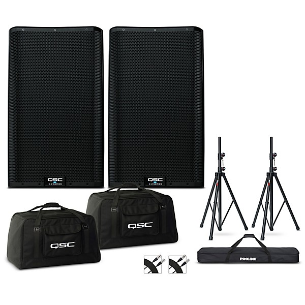 K122 Powered Speaker Pair With Bags Stands and Cables