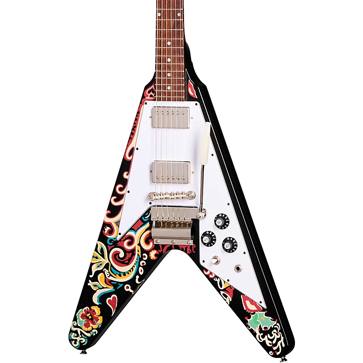 Jimi Hendrix Love Drops Flying V Electric Guitar Ebony w Artwork