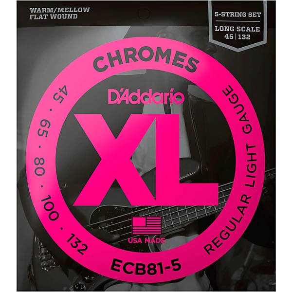 ECB81 5 Chromes XL Flatwound Bass Strings Light Gauge