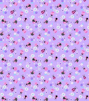 Fabric Traditions Ladybugs & Daisies on Purple Novelty Cotton Fabric