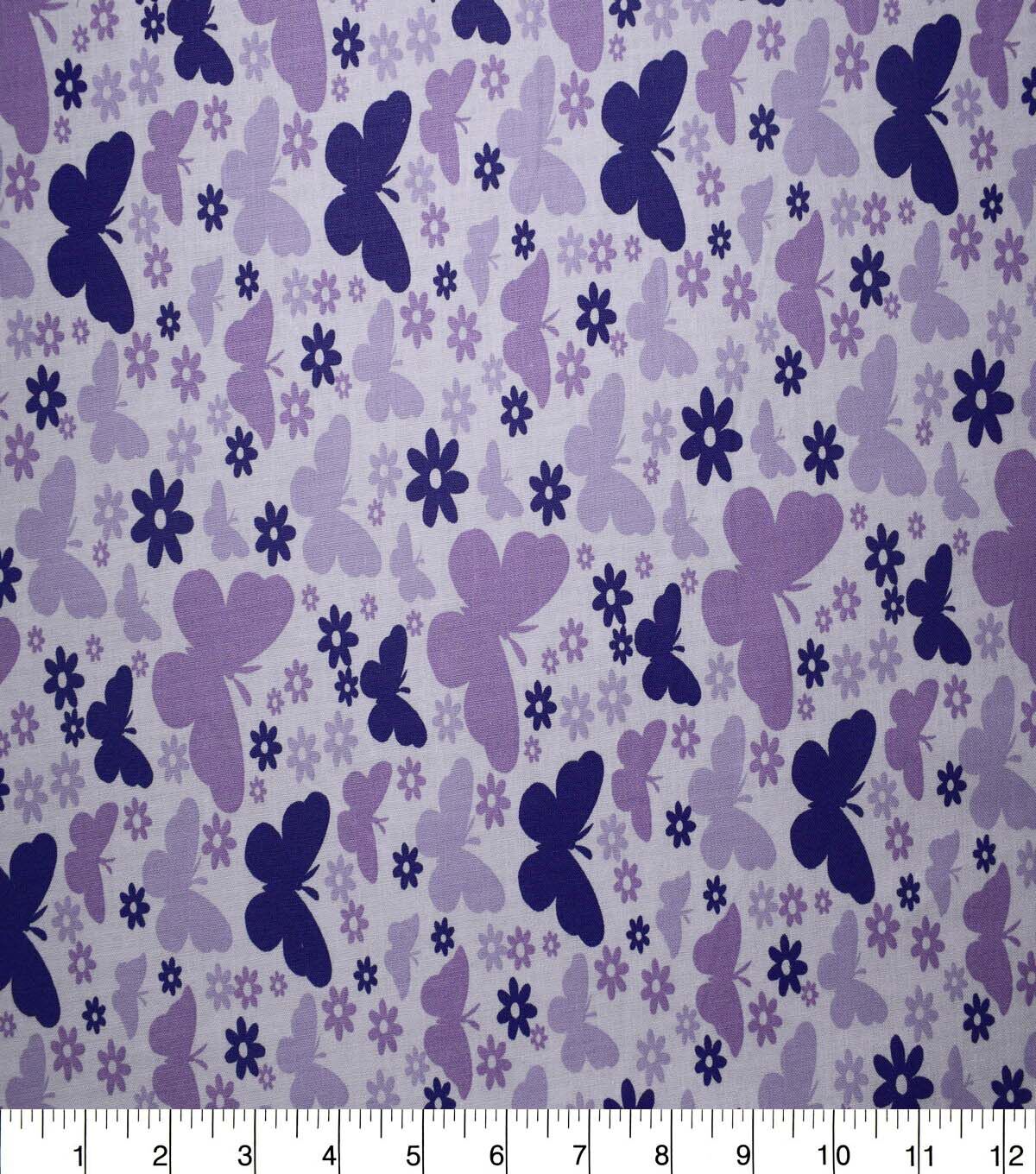 Butterflies on Purple Cotton Fabric by Quilter's Showcase