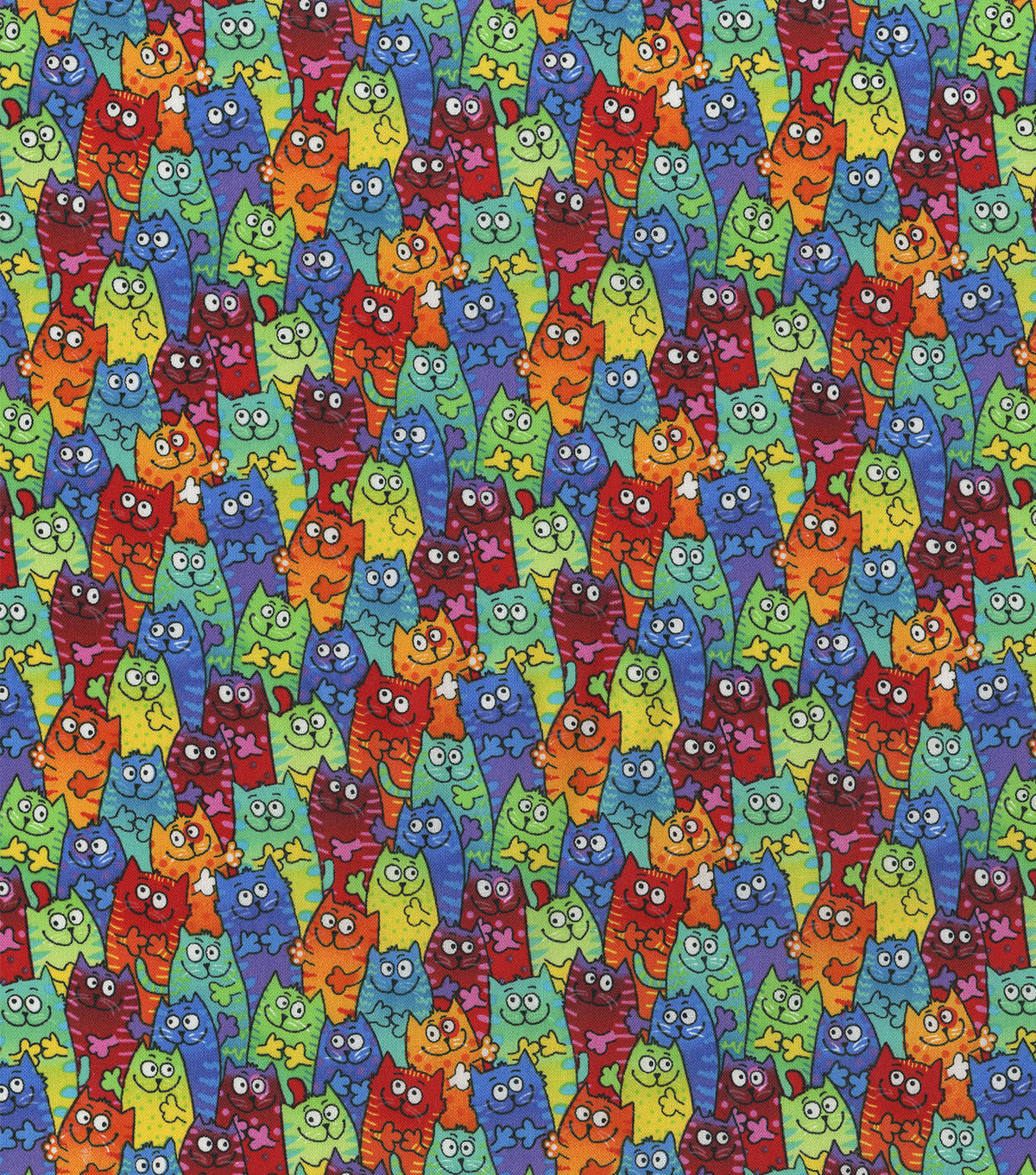 Hi Fashion Tie Dye Packed Cats Novelty Cotton Fabric