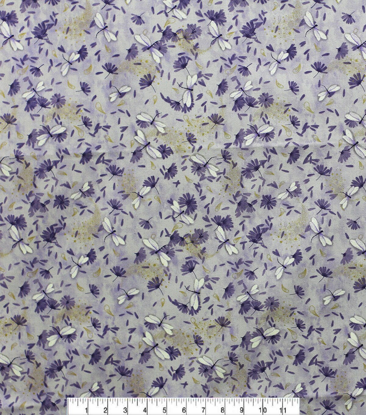 Purple Dragonfly Floral Quilt Metallic Cotton Fabric by Keepsake Calico