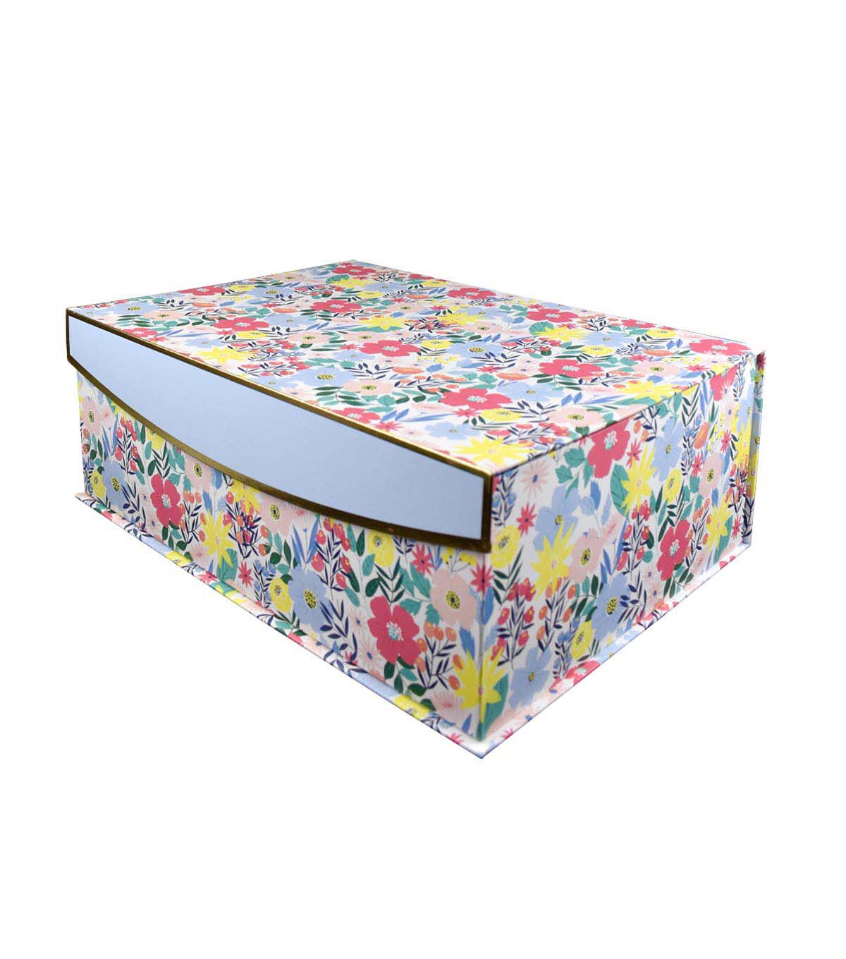 16 x 11 Multicolor Flower Garden Blue Flip Top Box by Place & Time
