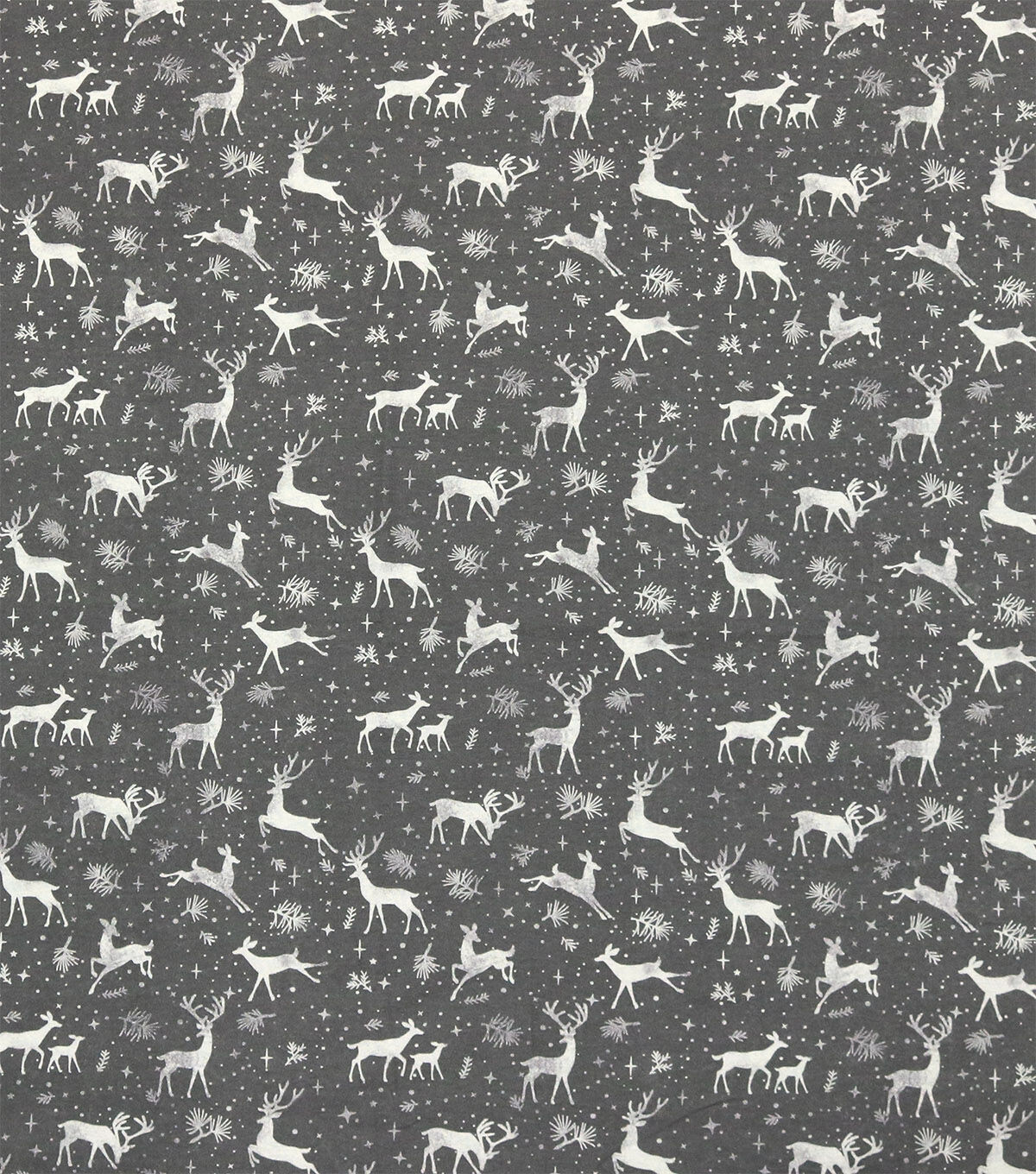 Prancing Deer on Gray Super Snuggle Christmas Flannel Fabric