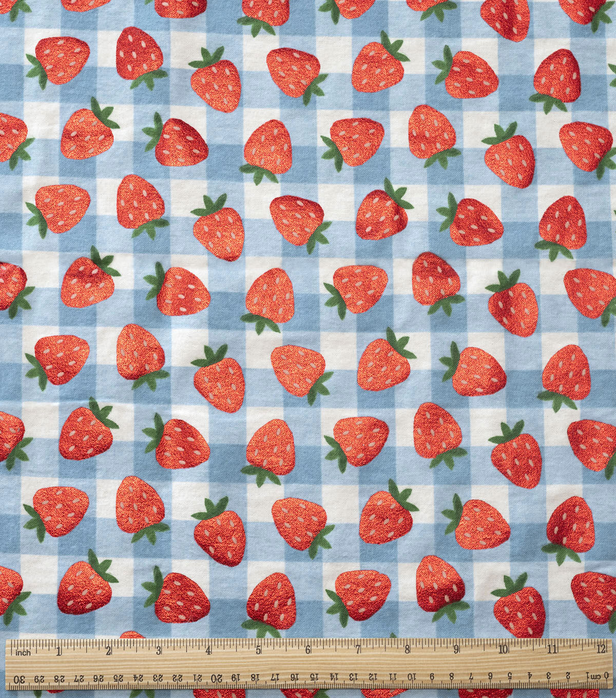 Red Strawberries on Checkered Super Snuggle Flannel Fabric