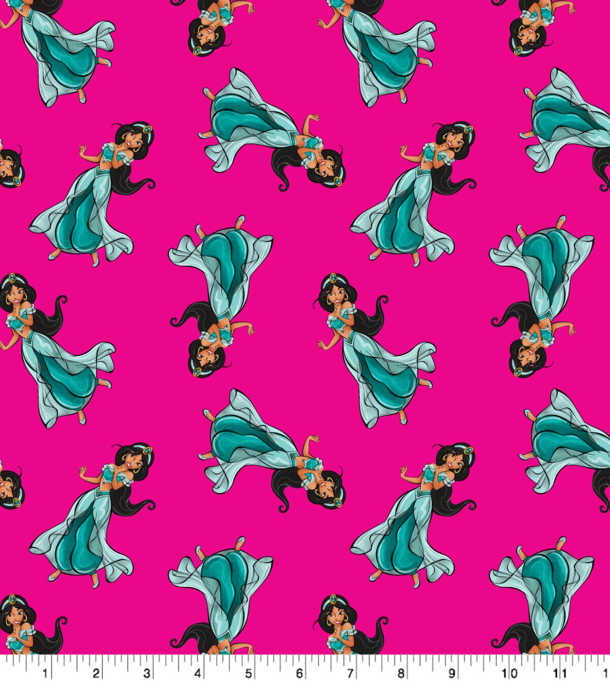 Disney Princess Jasmine Graceful & Brave on Pink Cotton Fabric