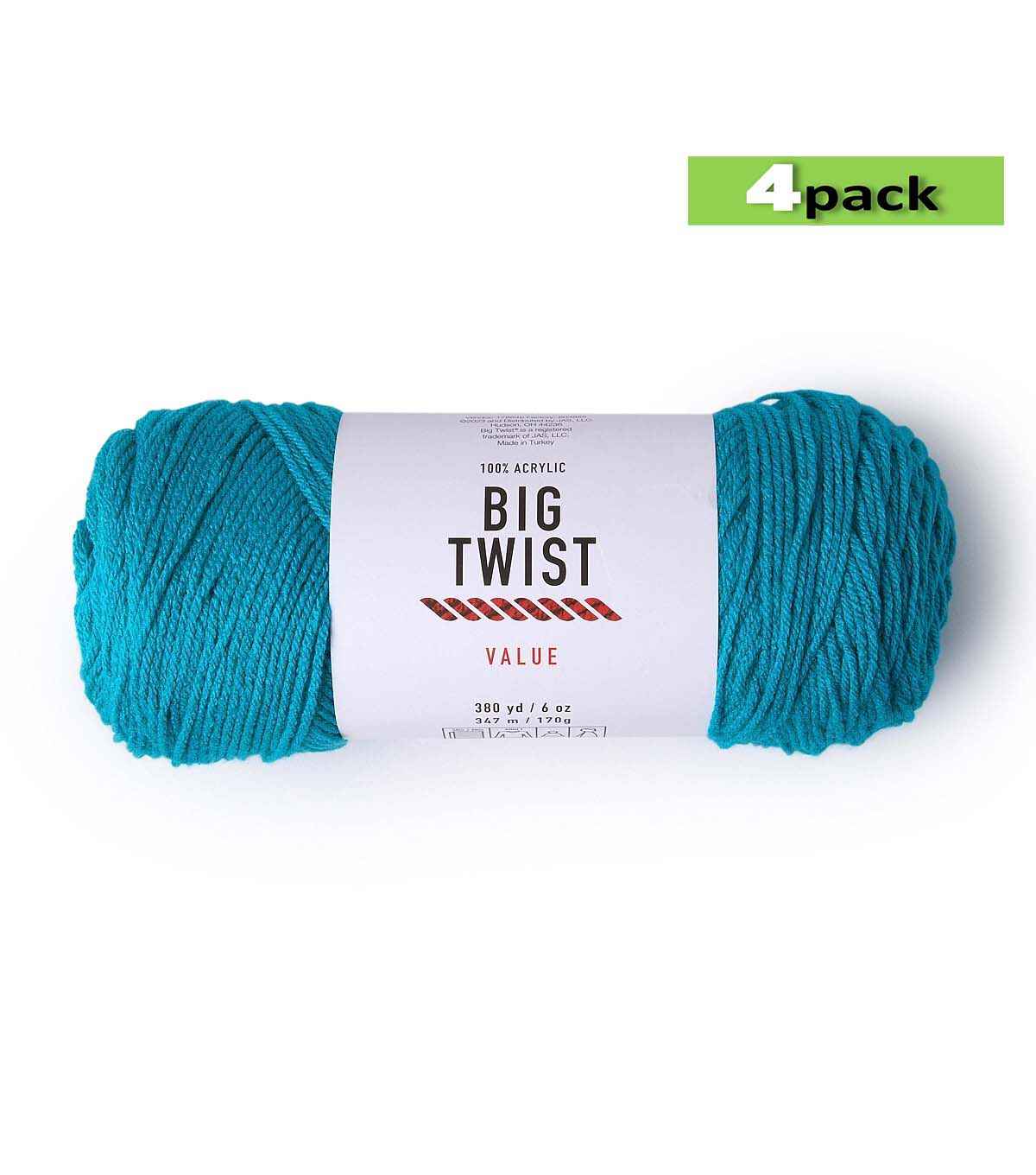 4pk Solid Teal Medium Weight Acrylic 380yd Value Yarn by Big Twist