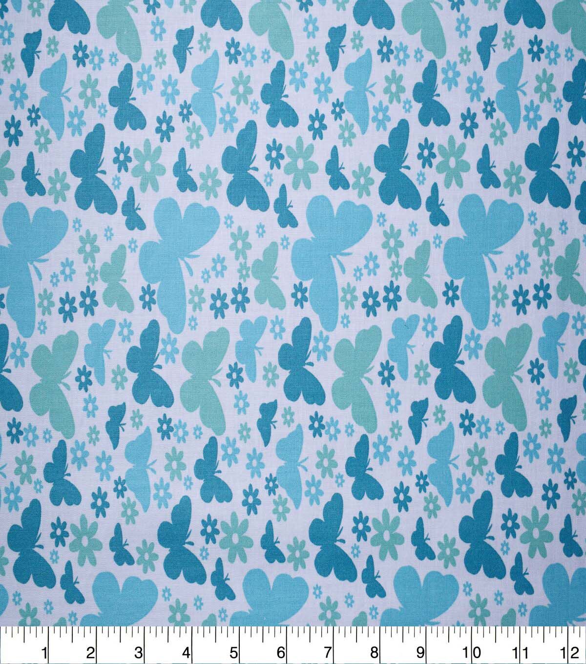 Butterflies on Teal Cotton Fabric by Quilter's Showcase