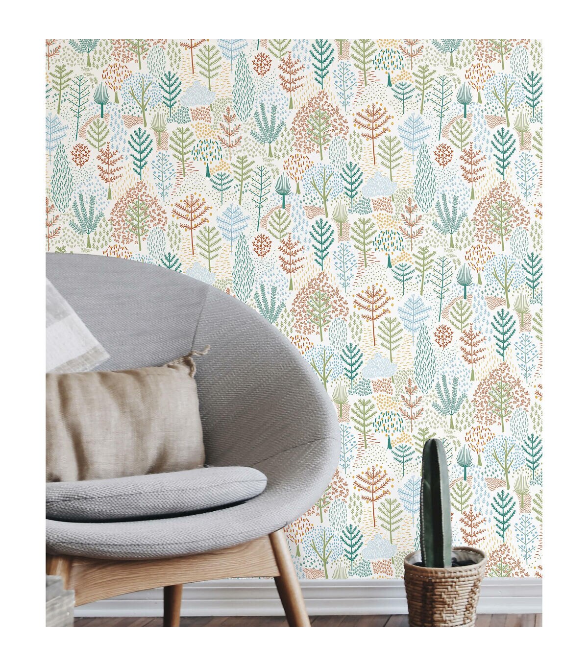 RoomMates 18 x 18' Multicolor Folklore Trees Peel & Stick Wallpaper