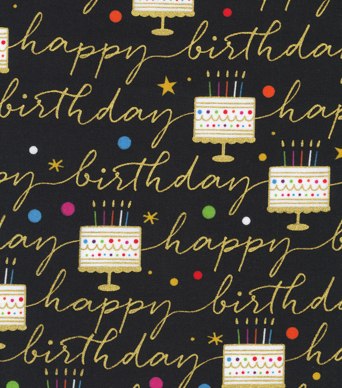 Robert Kaufman Birthday Cake On Black Novelty Cotton Fabric