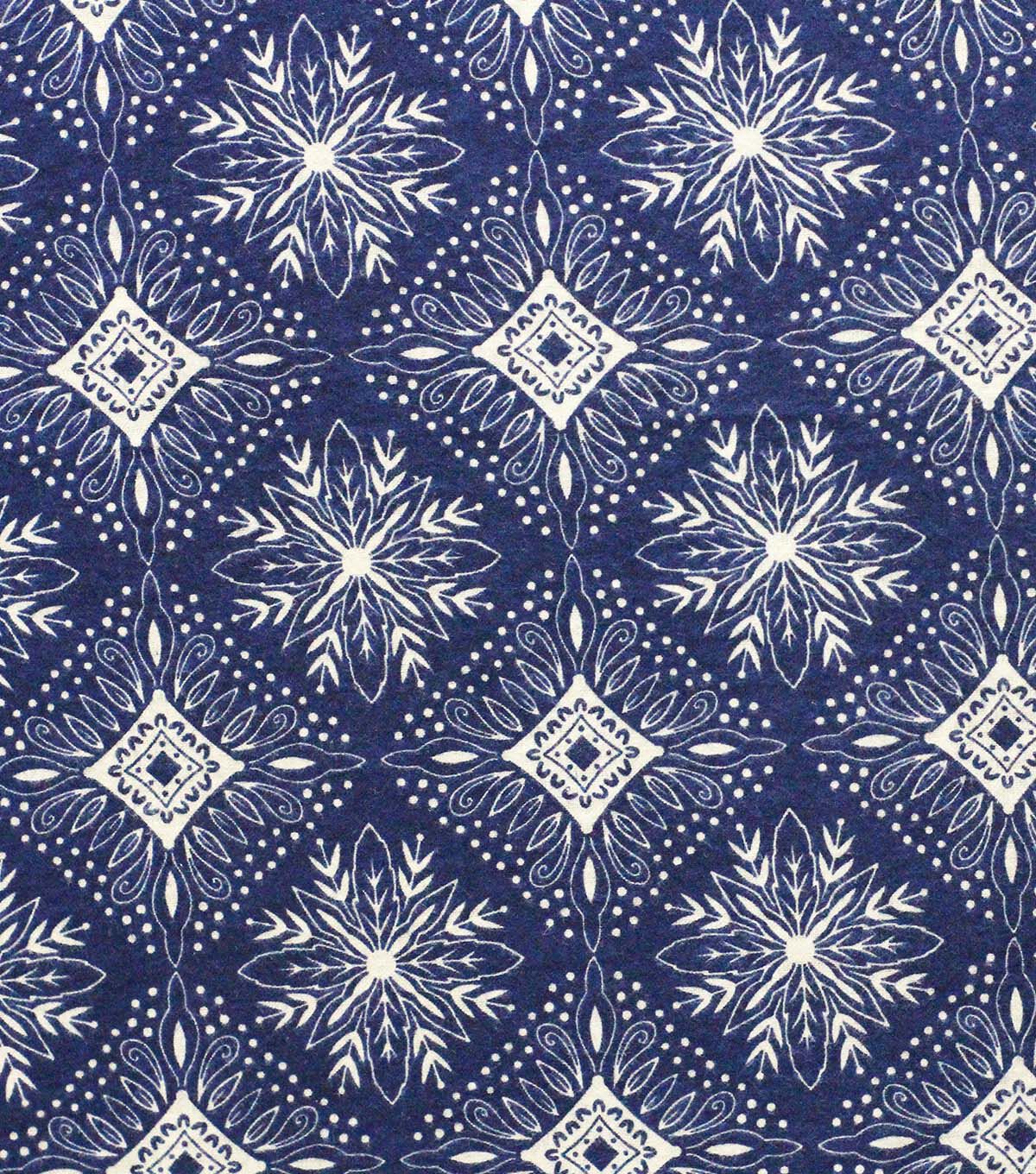 Intricate Snowflakes on Navy Super Snuggle Christmas Flannel Fabric