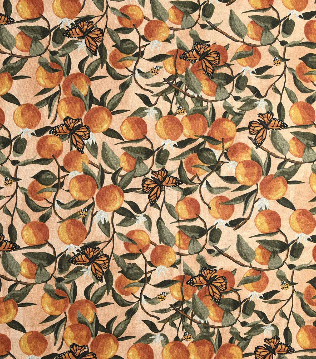 Brent Carlson Butterfly And Orange On Peach Premium Quilt Cotton Fabric