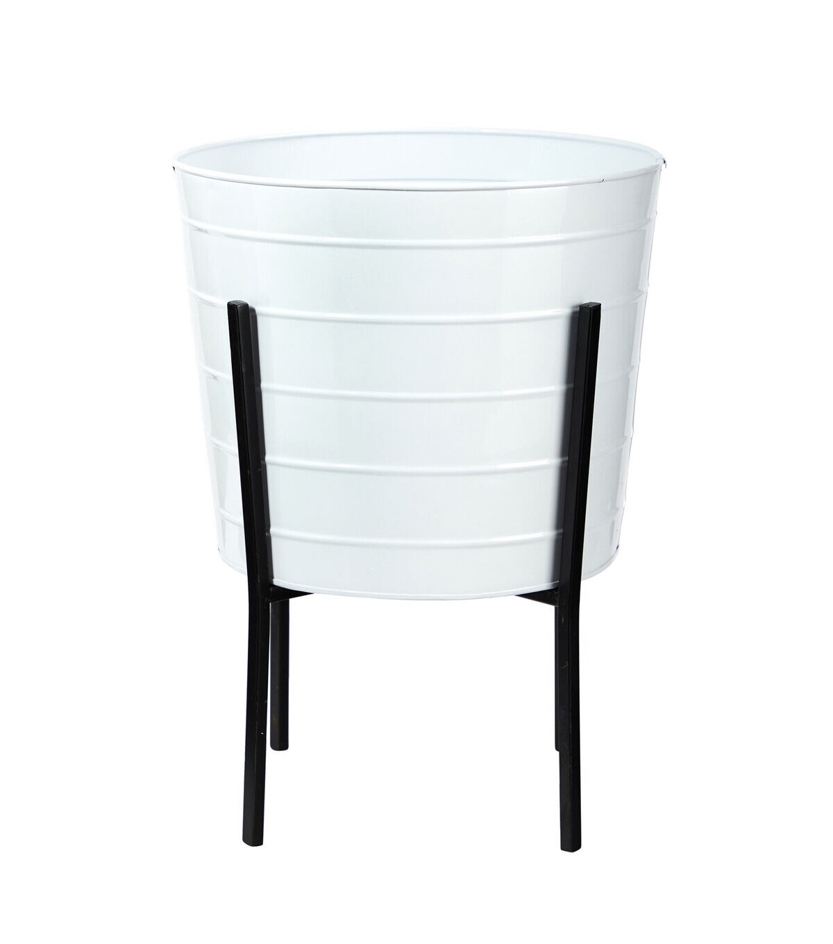 Nearly Natural 16 White Farmhouse Metal Ribbed Planter With Legs