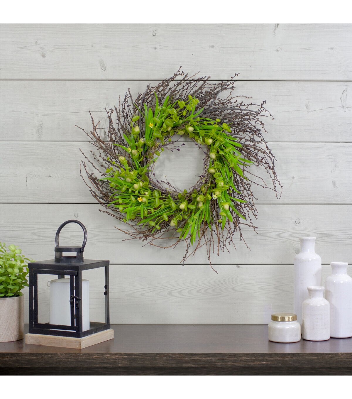 Northlight 20 Green and Yellow Flower Buds Artificial Floral Wreath