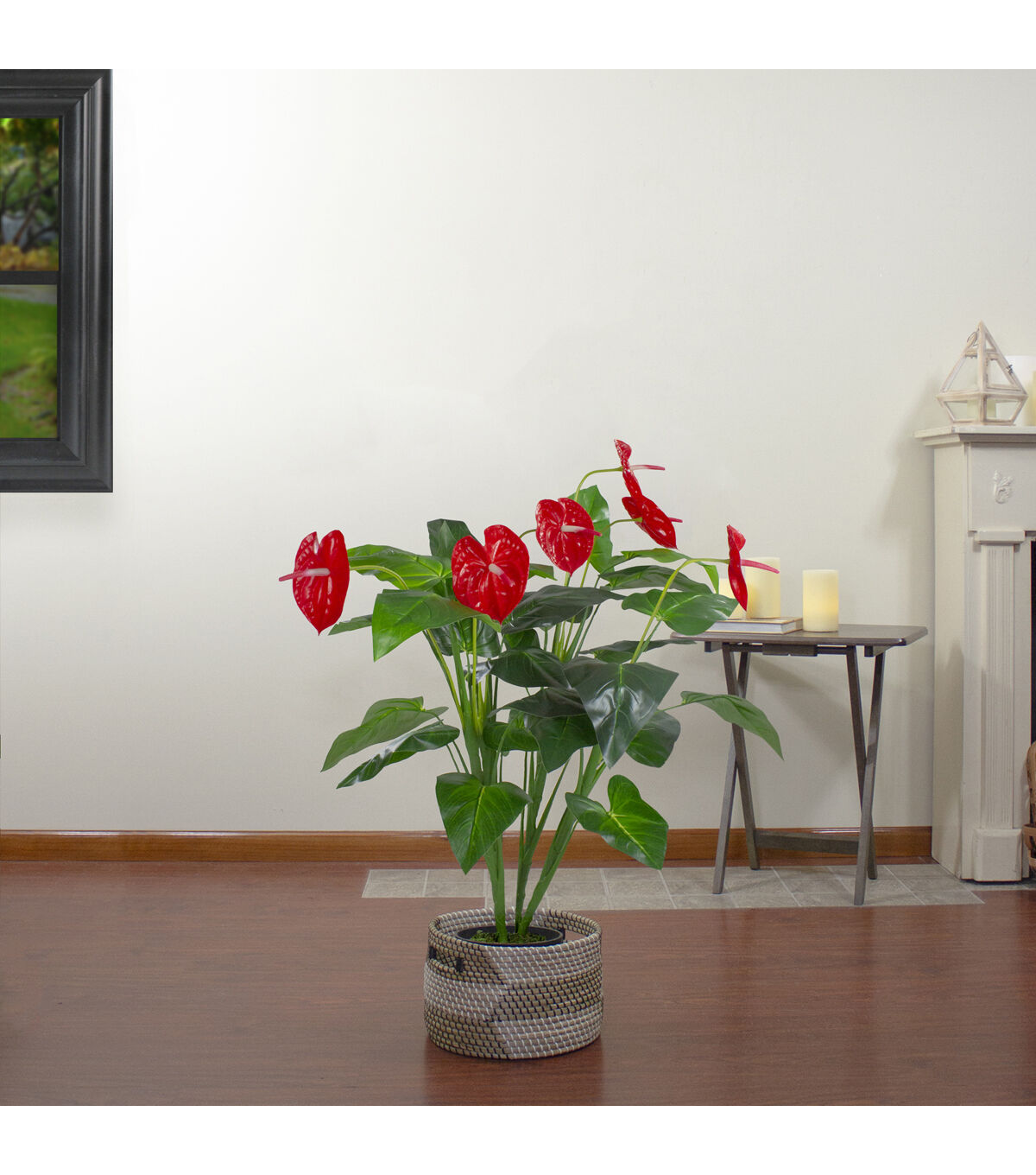 Northlight 41 Red and Black Potted Tropical Artificial Anthurium Plant
