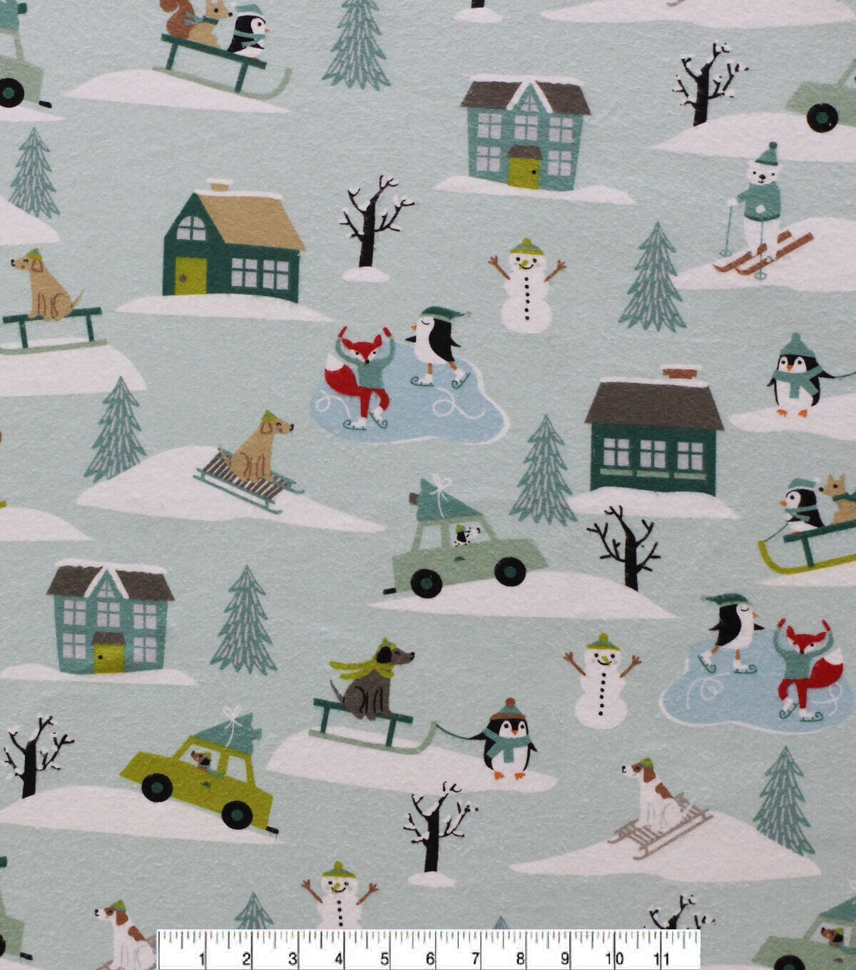 Animals in Snow on Gray Super Snuggle Christmas Flannel Fabric
