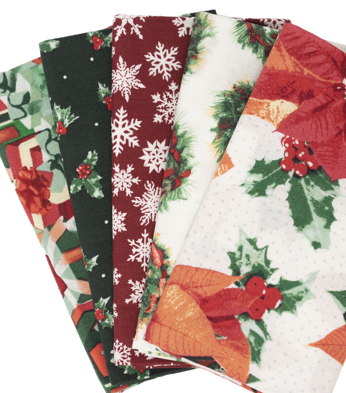 Singer 18 x 21 Poinsettias Christmas Cotton Fabric Quarters 5ct