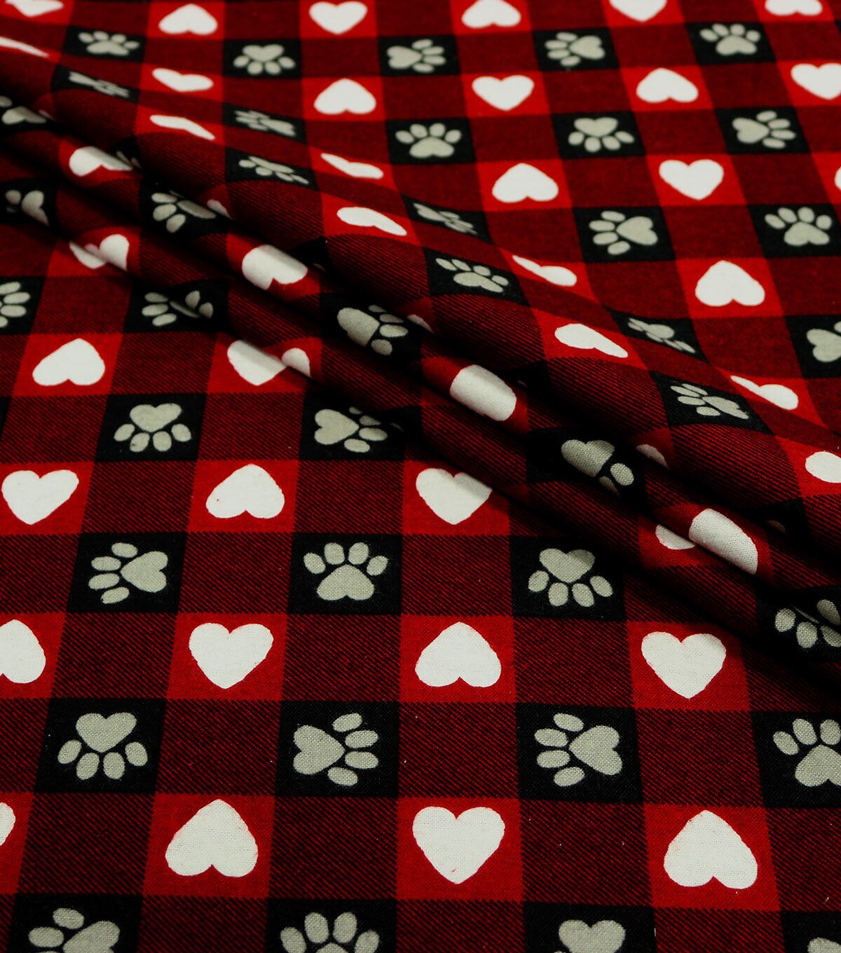 Paws And Hearts Red Buffalo Check Super Snuggle Flannel Fabric