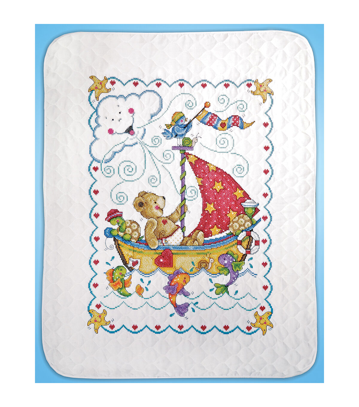 Tobin 34 x 43 Sail Away Baby Quilt Stamped Cross Stitch Kit