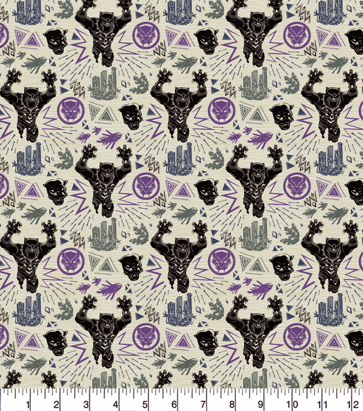 Black Panther Linocut Attack Cotton Fabric