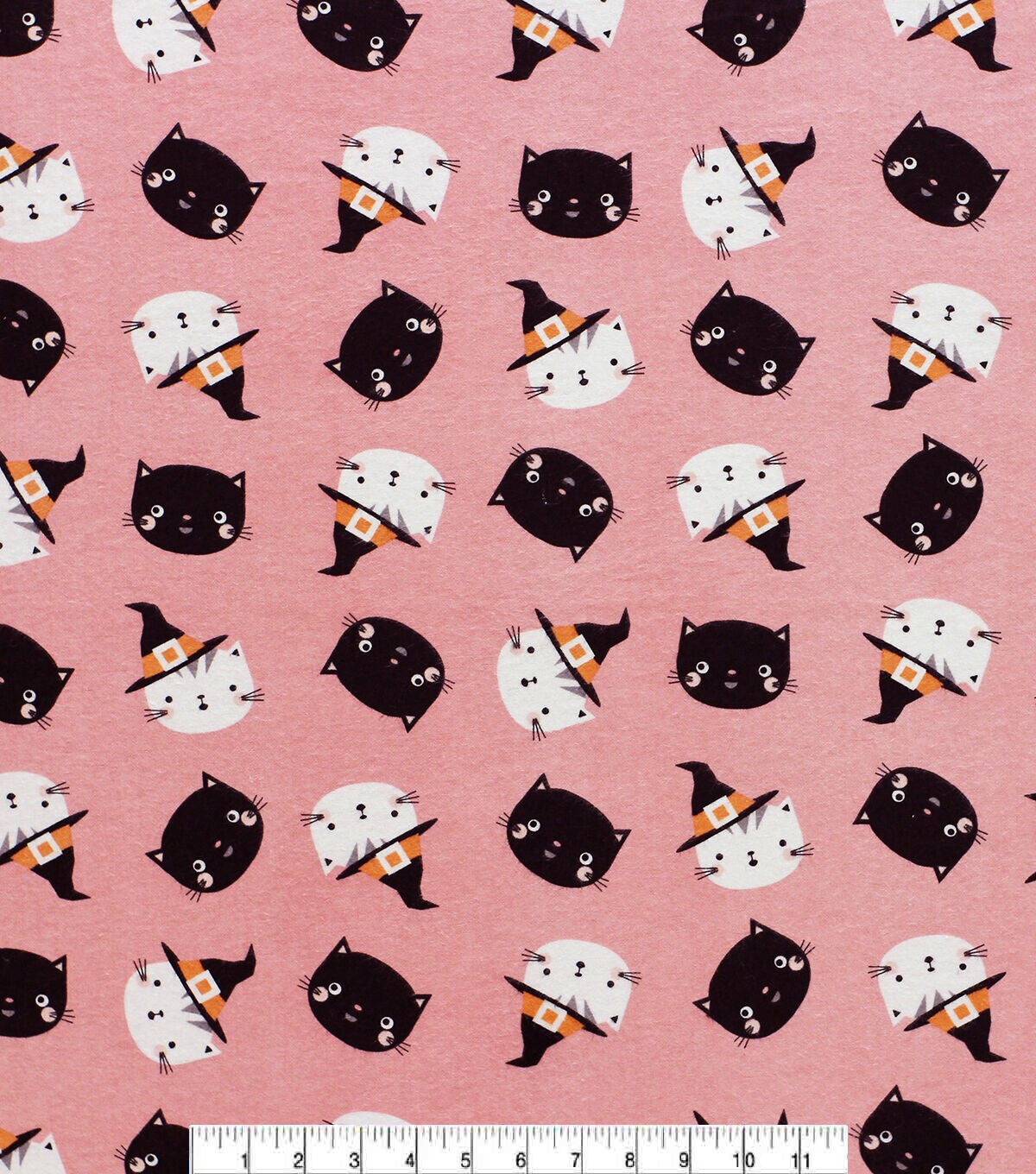 Super Snuggle Halloween Cats On Pink Flannel Fabric