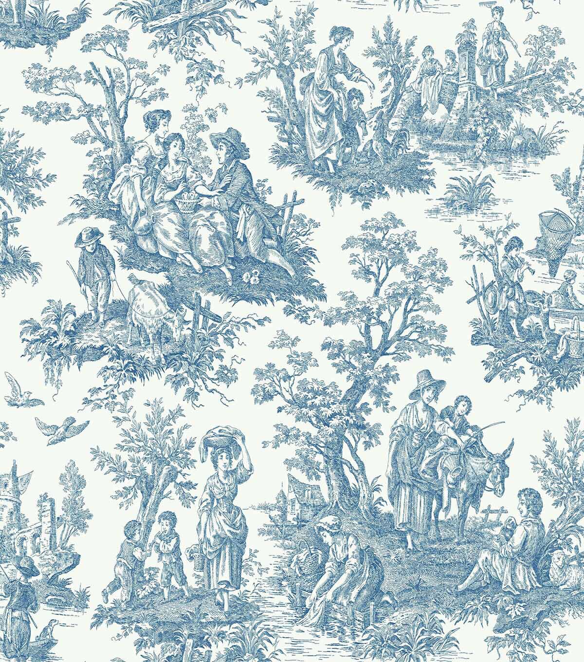 RoomMates 20.5 X 16.5' Blue Country Life Toile Peel & Stick Wallpaper