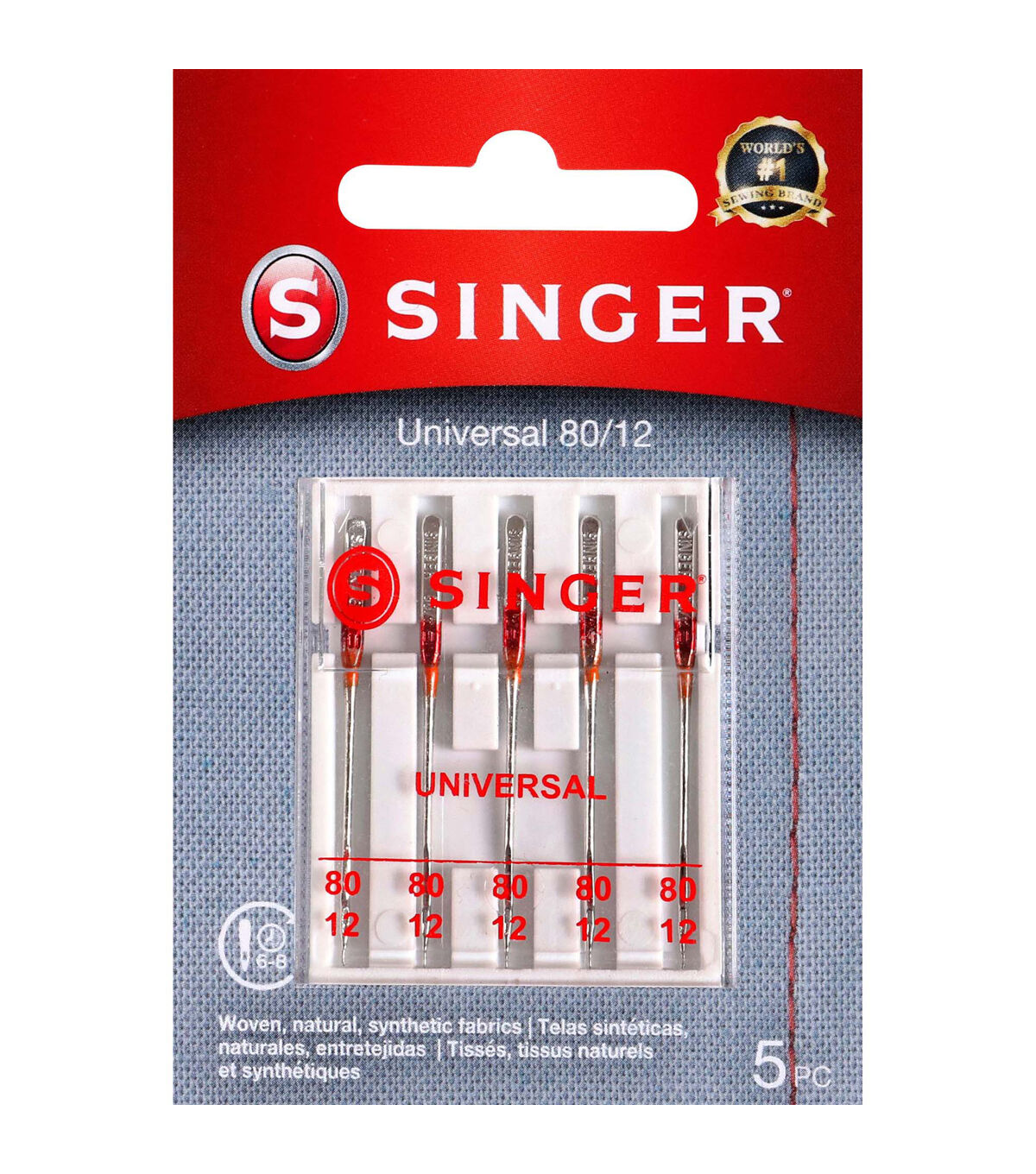 SINGER 80/12 Universal Regular Point Sewing Machine Needles 5pk