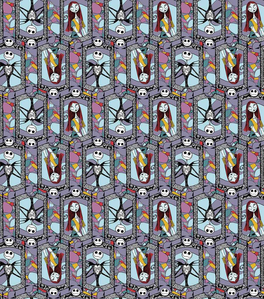 Jack & Sally Stained Glass Nightmare Before Christmas Cotton Fabric