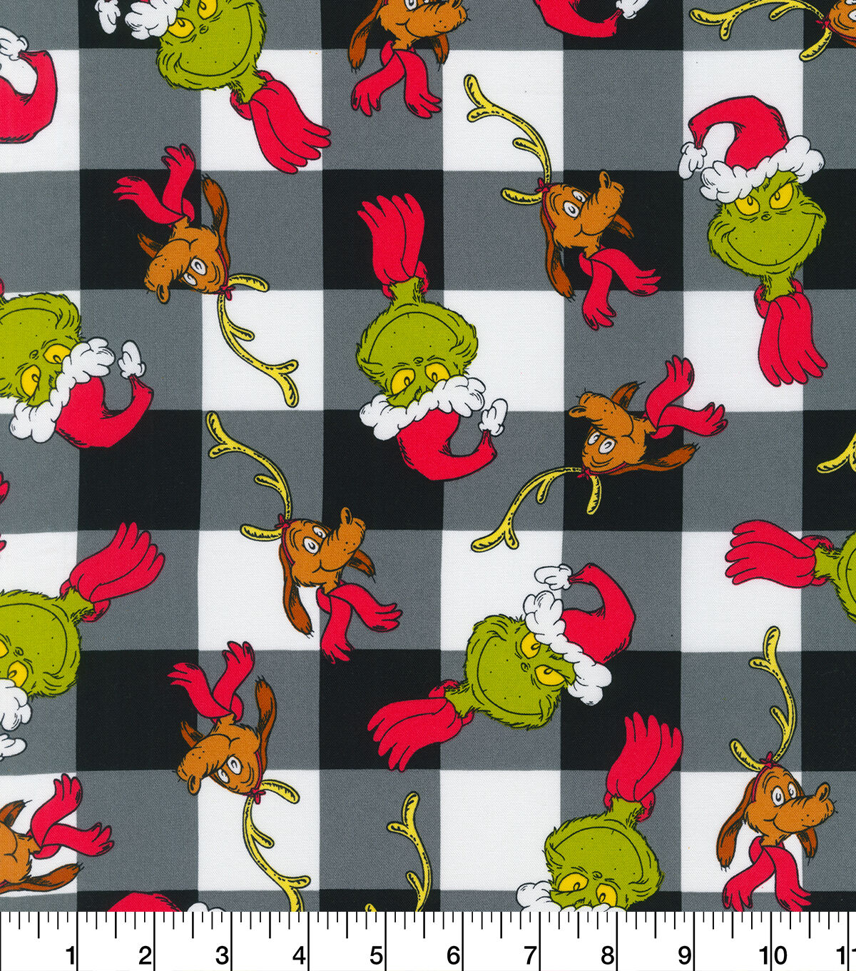 Robert Kaufman Grinches on Black Buffalo Check Christmas Cotton Fabric