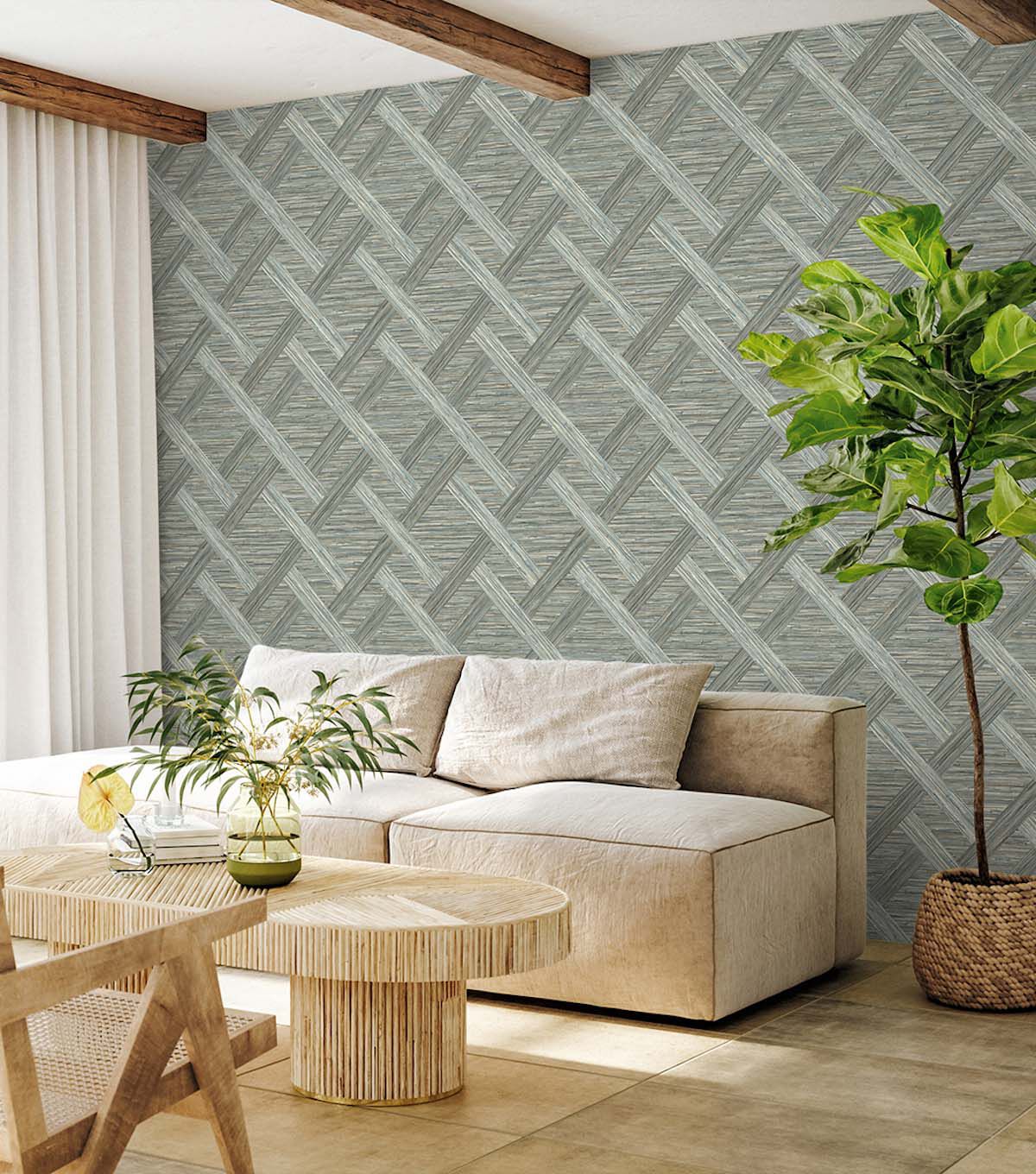 Surface Style 20.5' x 18' Driftwood Java Weave Peel & Stick Wallpaper