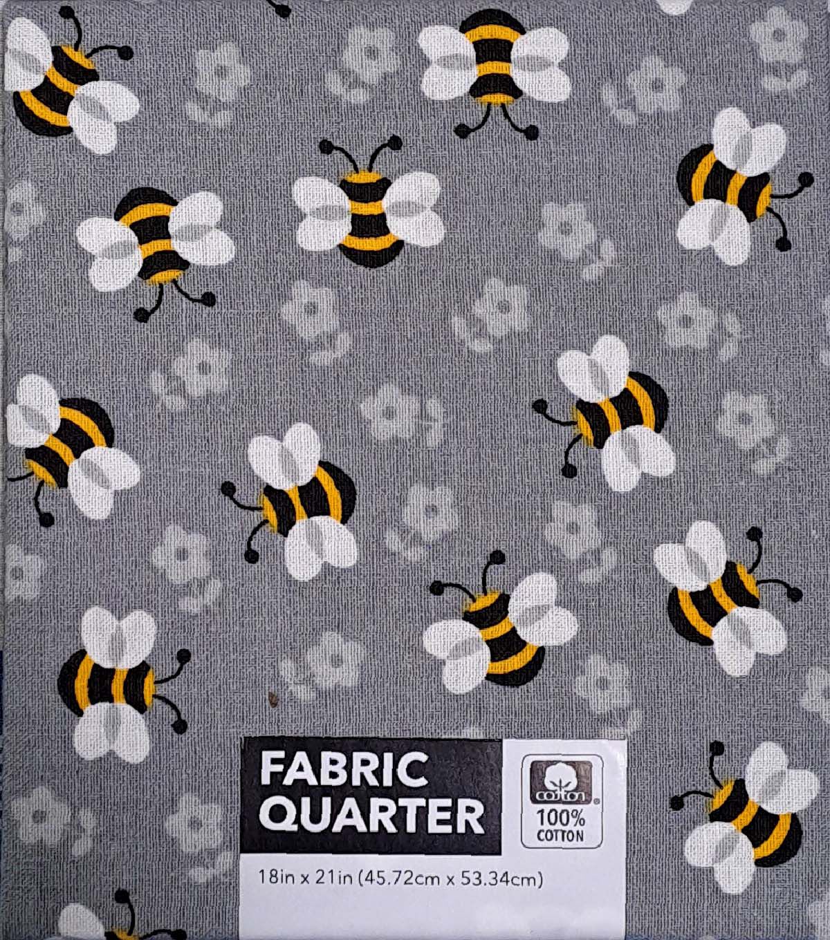 18 x 21 Bees on Gray Novelty Cotton Fabric Quarter 1pc
